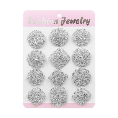 China Clear 12pcs Crystal Flower Brooches Pins Set DIY Rhinestone Wedding Crystal Bouquet Brooches Kit for sale