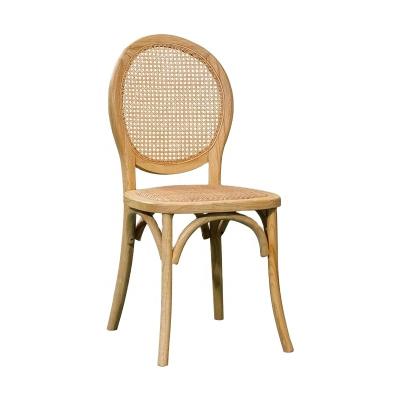 China Contemporary Wholesale French Style Solid Wood Cane Oval Round Back Rattan Dining Chair For Home Restaurant Furniture for sale