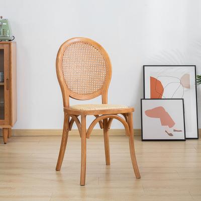 China Contemporary Rustic French Style Provincial Rattan Cane Back Wood Wedding Stackable Wooden Dining Chairs for sale