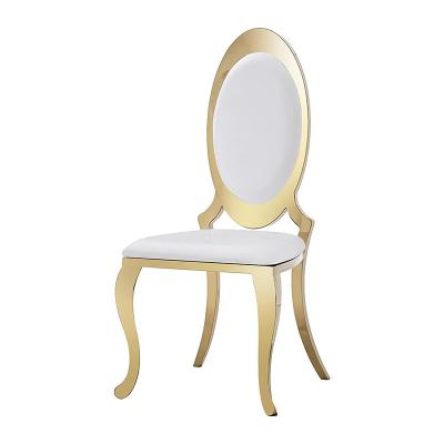 China Tufted Luxury Elegant Upholstered Oval Back Leather Velvet Stainless Steel Legs Armless Golden Stainless Steel Wedding  Dining Chairs for sale