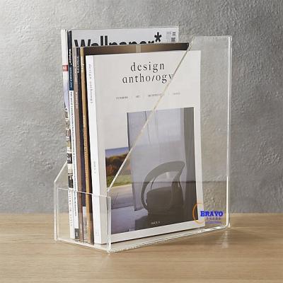 China Brochure Magazine Custom Lucite Magazine Rack Leaflet Display Acrylic Magazine Holder for sale