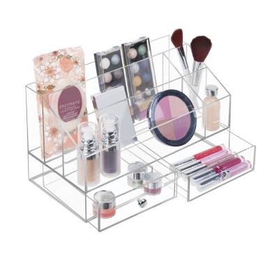 China Modern Acrylic Makeup Brush Accessories Organizer With Drawers Chic Countertop Storage For Cosmetics Brushes Eyeshadow Lipstik Lotions for sale