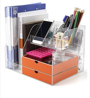 China Desk Organizer Plastic Acrylic Clear Shelf with Drawers Storage Box Office Desk Organizer for Office Home School Collection for sale