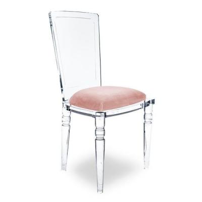 China Removable Cover Lucite Wedding Chair Transparent Pink Cushion Acrylic Dining Chair With Backrest for sale