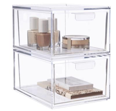 China Modern Plastic Cosmetic Storage Boxes Lucite Clear Stackable Acrylic Makeup Organizer With Drawers for sale