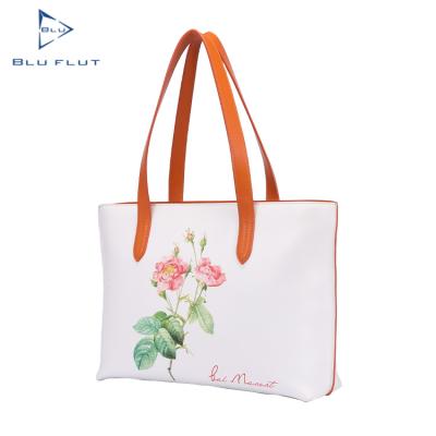 China Fashion Luggage Sets Low MOQ Blu Flut Custom Slot Handbags Flower Print Leather Bag Large Tote For Women Cosmetic Bags And Cases for sale