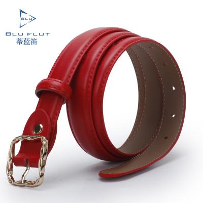 China 2022 Newest High Quality Blu Flut Shape Alloy Pin Buckle Woven Women Whip Ladies Belt Trend Leather Waist Belt for sale