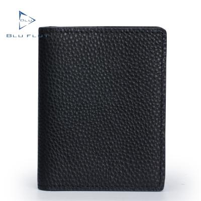 China OEM Genuine Leather Slim Men's Wallets RFID Shorts Card Holder Purse Bifold Black Leather Anti-theft High Quality Money Leather for sale