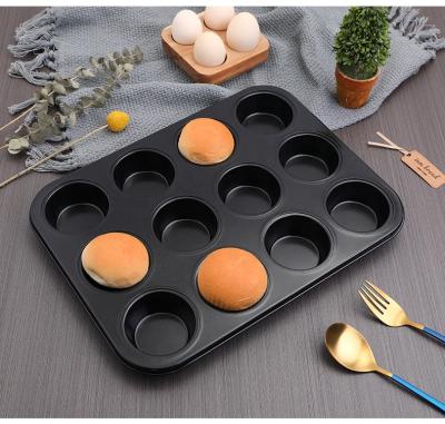 China Sustainable Carbon Steel QL Non-Stick Custom Black Bakeware 12 Cup Muffin Pan, Non Stick Christmas Square Cupcake Baking Tray For The Oven for sale