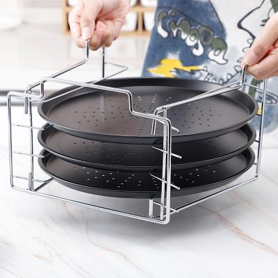 China Sustainable High Quality QL Pizza Pan With Rack 4 Layers Rack With 3 Non-Stick Pizza Pan for sale