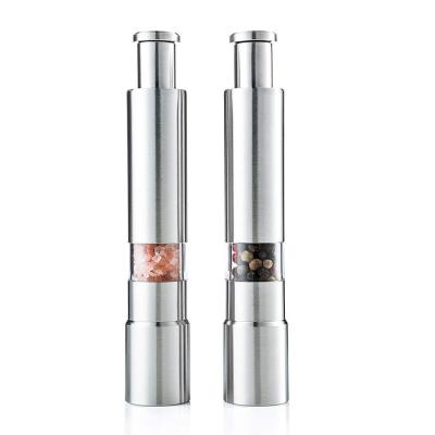 China Durable Durable Stainless Steel Pepper Mill Salt Grinder One Hand Operation Salt Pepper Mill for sale