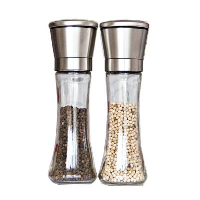 China Workable Set Of 2 Salt And Pepper Shakers With Adjustable Coarseness Stainless Steel Salt And Pepper Grinder Set With Stand for sale