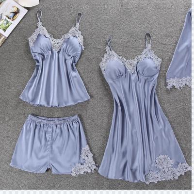 China QUICK DRY Ladies Homewear Silk Satin Nightgown Sleepwear Pajamas Women 5 Piece Sets for sale