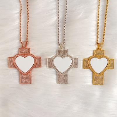 China Customized Jewelry Romantic Sublimation Heart Cross Photo Image Necklace For Gifts for sale