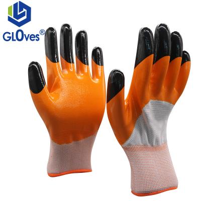 China LGSAFETY 13 Gauge Wear Resistant Nitrile Yellow Finger Reinforced Black Coated Industrial Work Gloves CE EN388 For Petrochemical Safety Gloves for sale