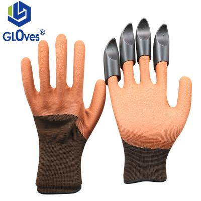 China Custom Color Latex Slip-resistance LGSAFETY 13gauge Coffee Gardening Digging Right Hand With Claw Outdoor Work Protective Gloves for sale