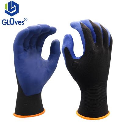 China LGSAFETY 15 Gauge Breathable Nylon Spandex Palm Coated Blue Nitrile Car Work Gloves CE EN388 for sale