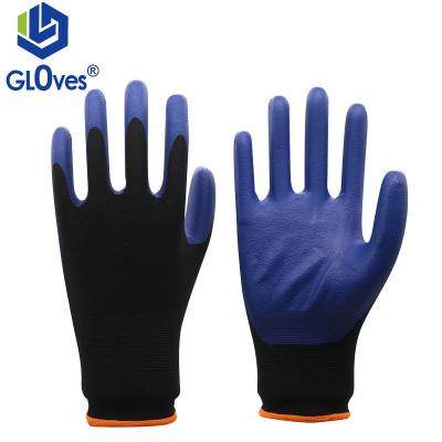 China LGSAFETY 15 Gauge Black Breathable Nylon And Spandex Palm Dipped Nitrile Real Blue Foam Oil Resistant Sweat Absorbent Work Gloves for sale