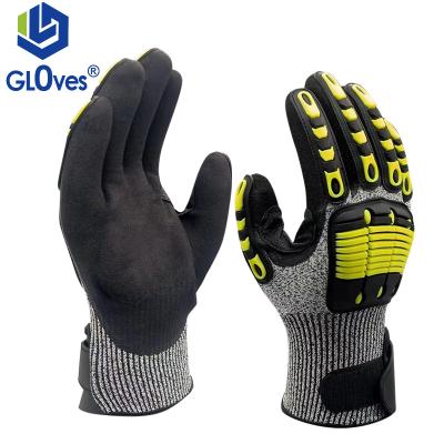 China Industrial Work 13gauge Crash Bar Crash Bar Mechanical Gloves TPR Protection LGSAFETY Industrial Work Nitrile Cut Lapel Gloves for sale