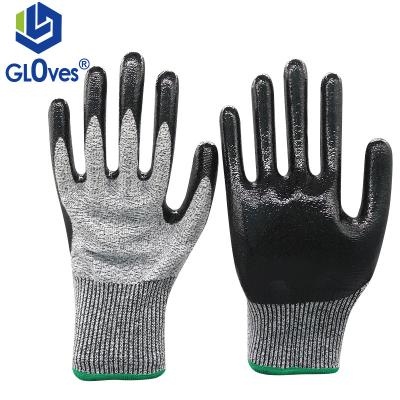 China Glossy Anti Cut Nitrile Level 5 LGSAFETY 13gauge Palm Coated Polyester HPPE Class 5 Cut Resistant Scratched Cut Resistant Work Gloves for sale