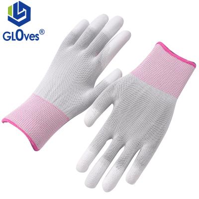 China LGSAFETY 13 Gauge Polyester Breathable PU Finger Coated Anti-Static Work Gloves Non-Slip Wear-Resistant White Gloves Palm Coating Gloves for sale