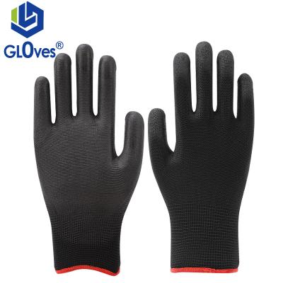 China LGSAFETY 13 Stitch Breathable Black Nylon Palm Coated PU Warehouse And Logistics Work Gloves Anti-Static Gloves for sale