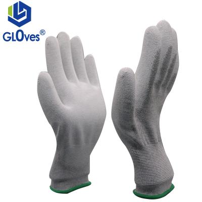 China LGSAFETY Breathable 13gauge Polyester Carbon Fiber Antistatic Palm Dipped White PU Work Gloves CE EN388 for sale