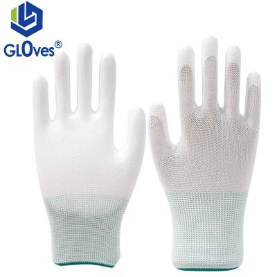 China LGSAFETY 13 Gauge Slip-Resistance Nylon Coating White PU Coated Palm Coated Finger Gloves Anti-Slip Work Gloves Anti-Static Gloves for sale