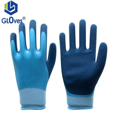 China LGSAFETY 13 Gauge Warm Polyester Lined Double Coated Palm And Fingers Blue Latex Scrub Gloves Waterproof Winter Use Gloves for sale