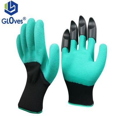 China LGSAFETY 13 Gauge Green Latex Soft Moss Gardening Digging Gloves With Claws Garden Planting Flowers Outdoor Digging Protective Glove for sale