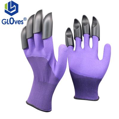 China LGSAFETY 13 Gauge Breathable Purple Latex Foam Coated Garden Gloves, Finger Protector Digging Gloves, Work Gloves Logo for sale