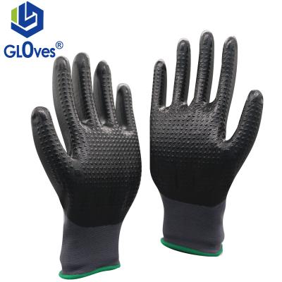 China LGSAFETY 15 Gauge Comfortable Spandex Nitrile Foam Nitrile Gloves Palm Black Nylon Point Beads Non-slip Oil-Resistant Work Gloves for sale