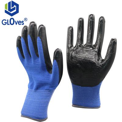 China LGSAFETY EN388 Wear Resistant Gloves 13 Gauge Polyester Zebra Pattern Nitrile Industrial Work Palm Dipped Safety Gloves for sale