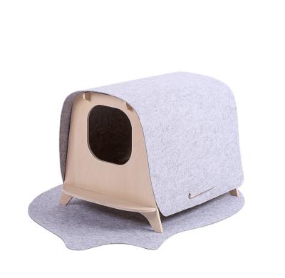 China Sustainable Cat Felt House Detachable Pet Lounge Wooden Pet Cat Bed for sale