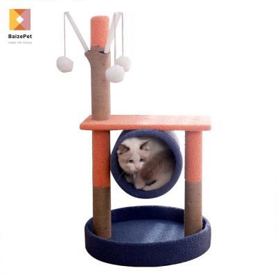 China Sustainable cat treee/tower/dwelling/scratchers 4 floors with hole and ball for sale