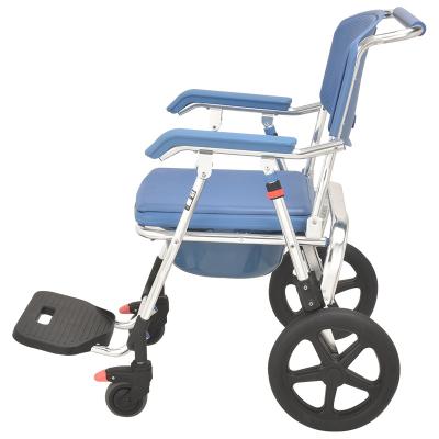 China Comfortable Commode Bathroom Safe Chair Aluminum Folding Wheels Chairs For Disabled Patient for sale