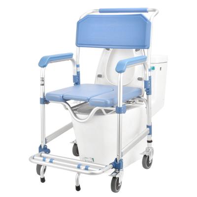 China Sale Safe Aluminum Older Adjustable Transfer Toilet Folding Disable Shower Wheel Commode Portable Floating Disabled Chair Old for sale