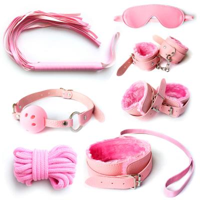 China Bondage Kit Sex Toys Leather Harness Whip Handcuffs Fetish Collars Flirting Poles 7pcs Nipple Restraint Fetish SM Bdsm Adult Games Bondage for sale