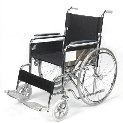 China Frame Body Care Chair Wheel Seat Chromed Steel Manual Foldable Wheelchair With One Year Warranty for sale