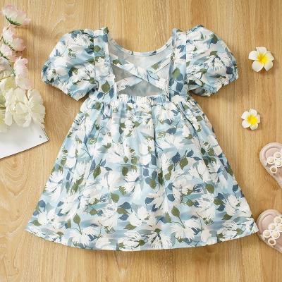 China Washable Summer Smocking Toddler Girls White and Blue Flower Smock Dress Baby Girls for sale