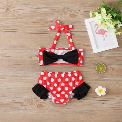 China Lovely Breathable Bow Camisole Round Dot Toddler 2 Piece Kids Swimwear Bikini Maker for sale