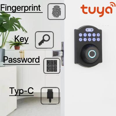 China Aluminiumlegierung Residential Electronic Lock Fingerabdruck Smart Lock Tuya App zu verkaufen