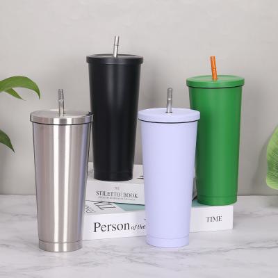 China New Fashion 25oz Metal Double Wall Coffee Mug Durable Thermo Stainless Steel Travel Reusable Tumbler Cups With Straw And Lid for sale