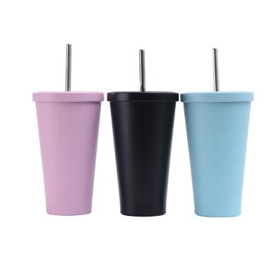 China Viable Wholesale Custom Coffee Mugs 16oz Double Wall 304 Stainless Steel Vacuum Straw Water Cup Insulated Tumbler for sale