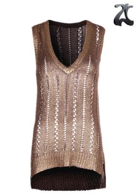 China Tape Yarn Womens Knit Sweater Vest  Pure Acrylic , Sleeveless Golden Print Vest V Neck for sale