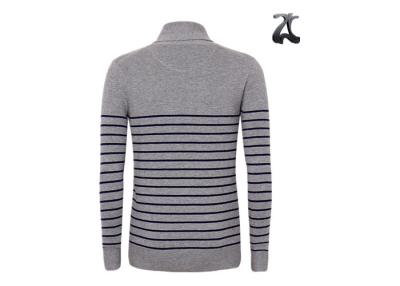 China Striped Shawl Collar Men's Knit Pullover Sweater Jersey Knitting Grey Color Anti Shrink for sale