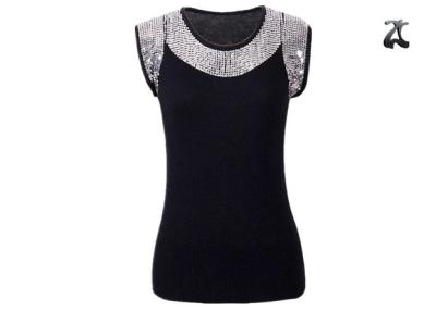 China Sequin Neckline Women's Pullover Sweater Black Sleeveless , Crewneck Pullover for Summer for sale