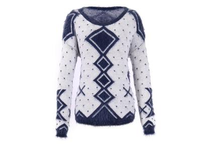 China New  Design Women's Pullover Sweater With Jacquard Pattern Feather Yarn for sale