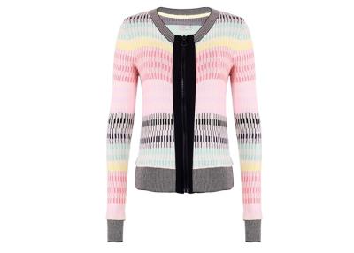 China Fashion Colorful Striped Women's Knit Cardigan Sweater With Zip Front Pure Cotton for sale