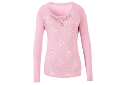 China Der Pullover-Strickjacke der edlen wulstigen rosa Frauen mit Spitze-Front-rundem Halsausschnitt zu verkaufen